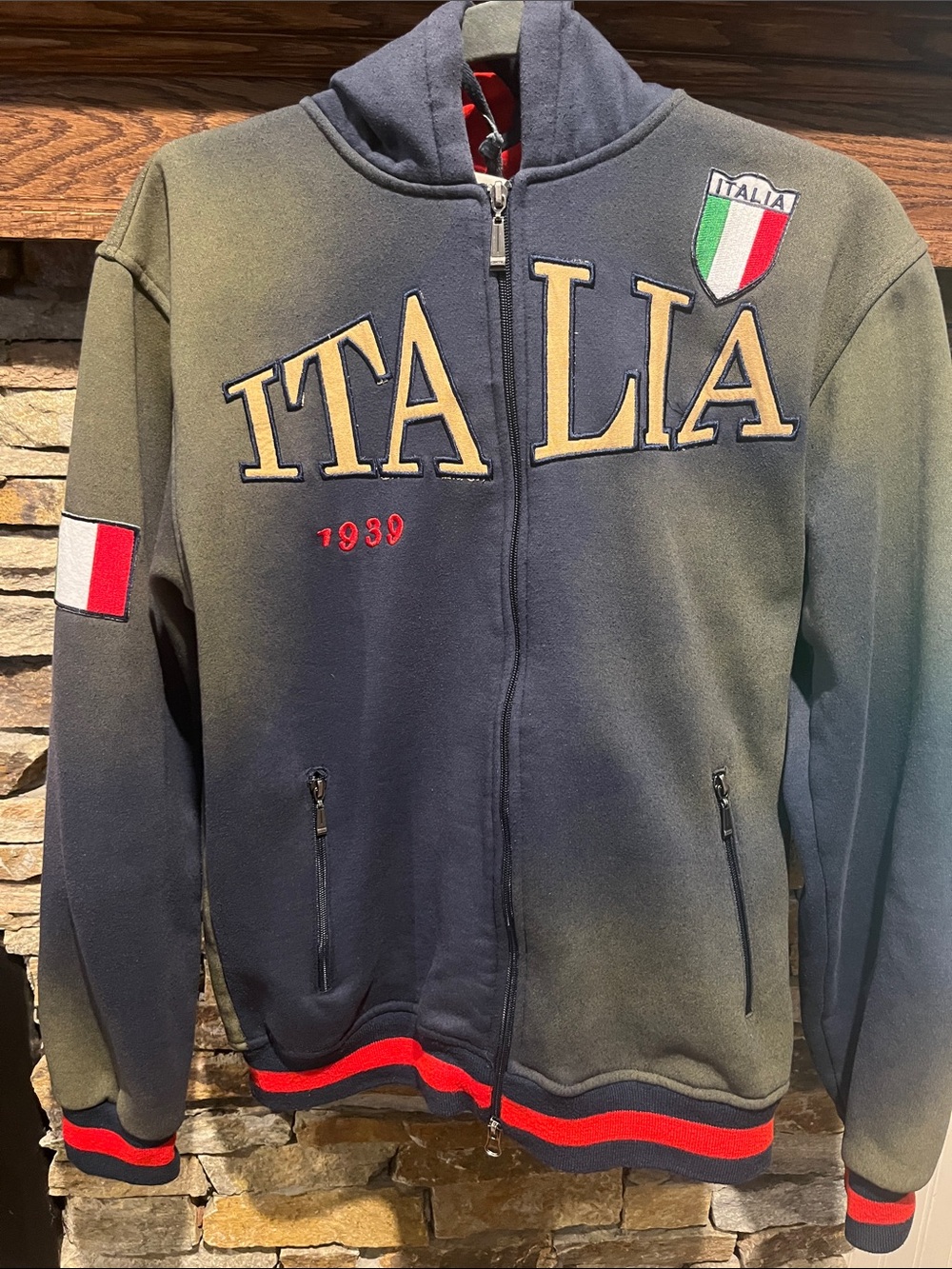 Italia Zip-Up Hoodie Jacket - Navy/Olive acid washed